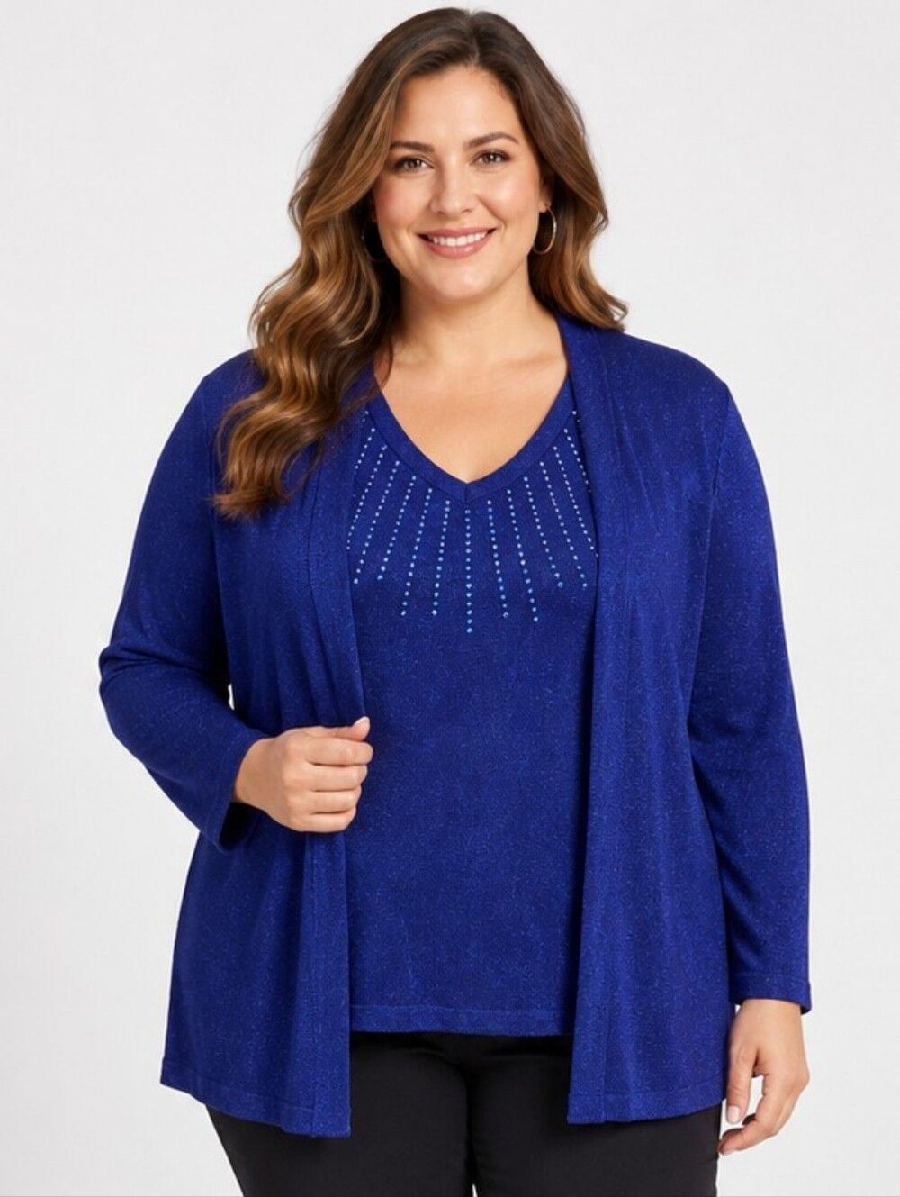 EUC NY collection women's 2 in 1 beaded glittery V-neck sweater & cardigan, PXL